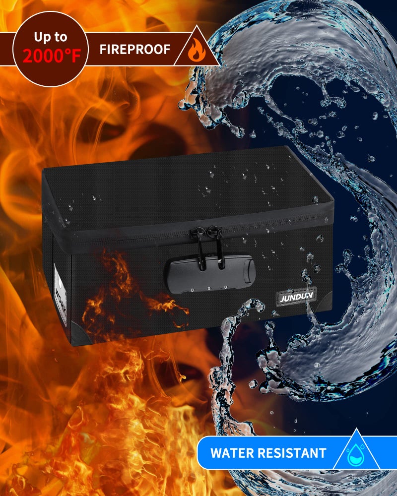 JUNDUN Fireproof Index Card Holder with Lock, Collapsible, Black, 4x6 Inch - Image 2